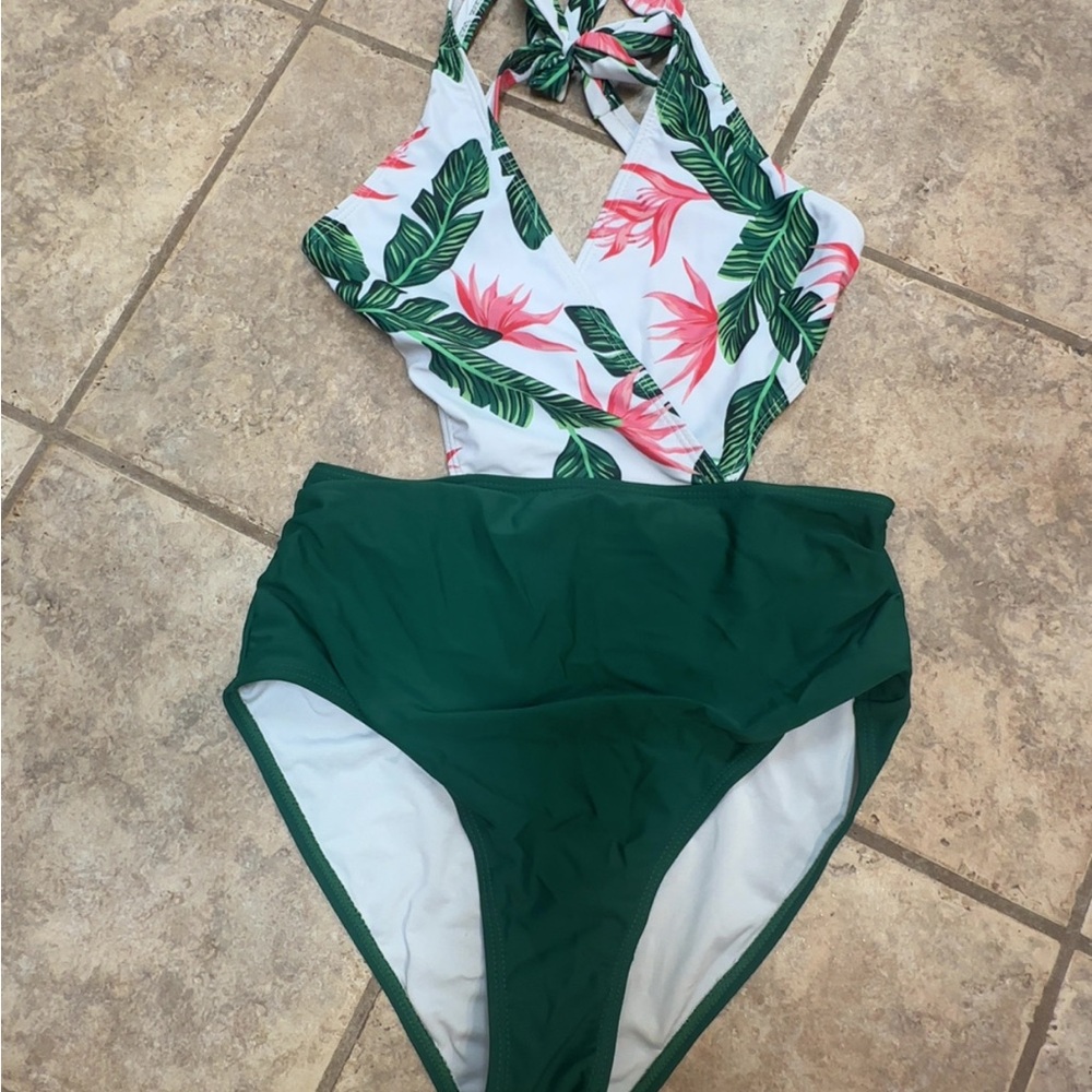 Green and Pink Tropical One Piece Swimsuit